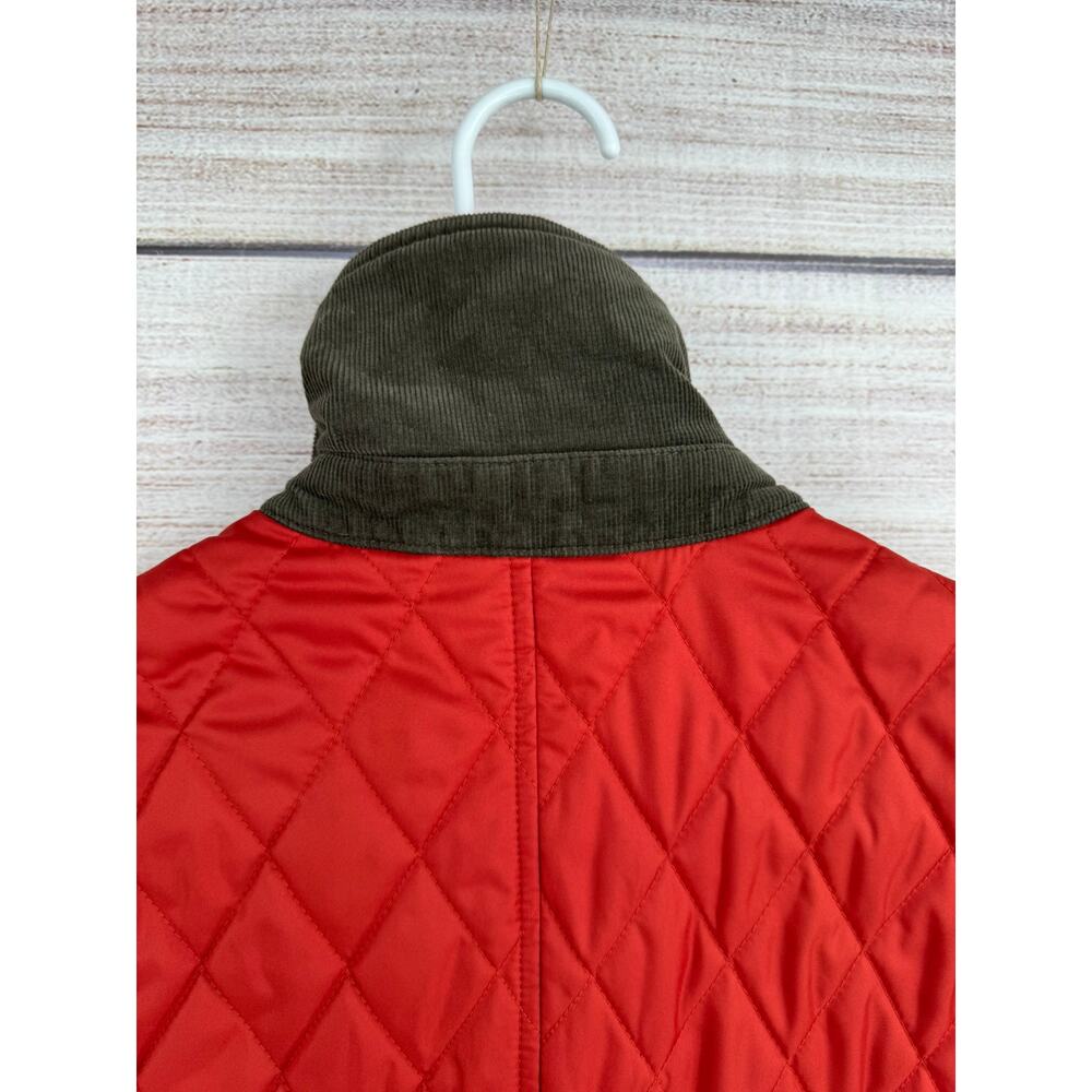 LL Bean Quilted Full Zip Vest Womens Medium Rust Brown Plaid Lined Cord Collar - Picture 6 of 10